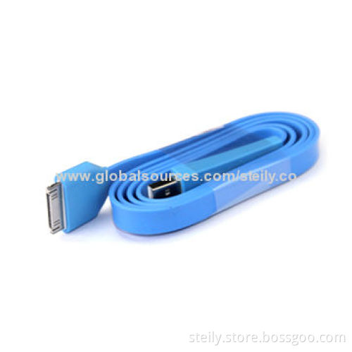 Factory Price Wholesale 3-pin Noodle-shaped 1 Meter Big Flat Strong Thick Data Cable for iPhone/iPadNew